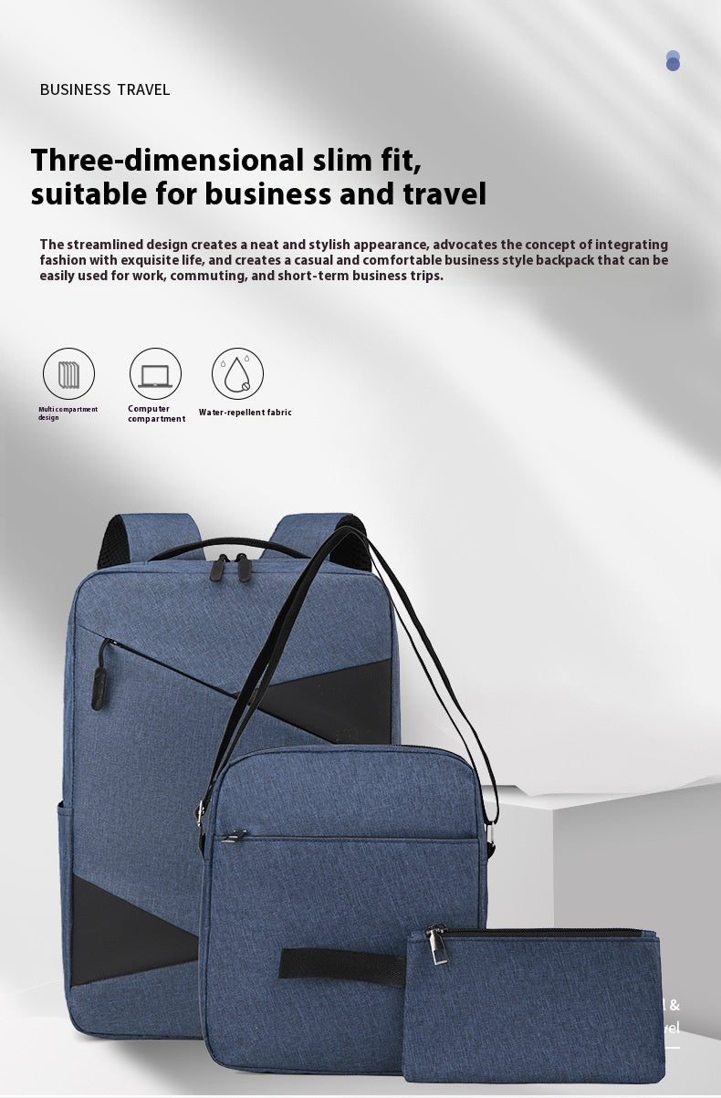 New Business Commute Business Trip Computer Backpack Men's Three-piece Set