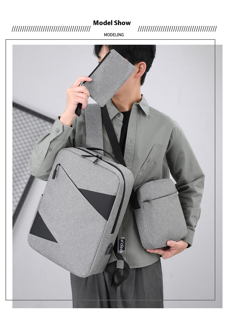 New Business Commute Business Trip Computer Backpack Men's Three-piece Set