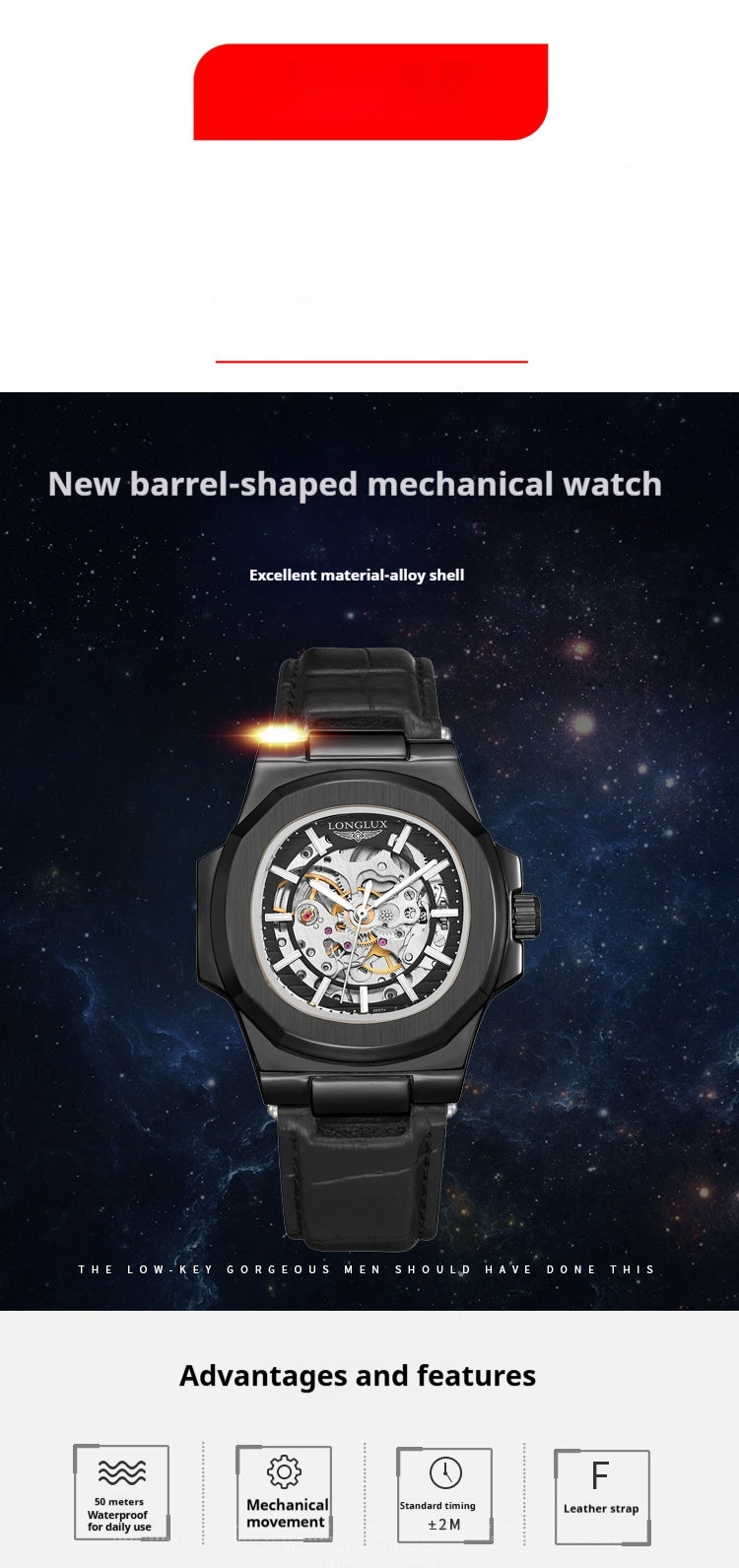 Barrel-shaped Belt Men's Waterproof Mechanical Watch