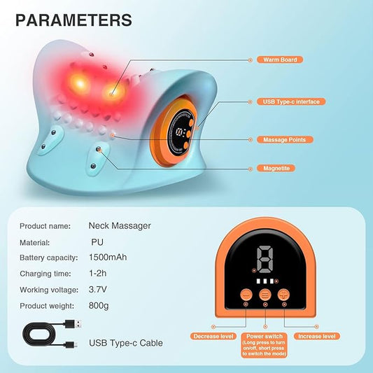 🔥Smart EMS Neck Massager for Pain Relief – Electric Pulse Massage with Heat & Vibration💆‍♂️✨