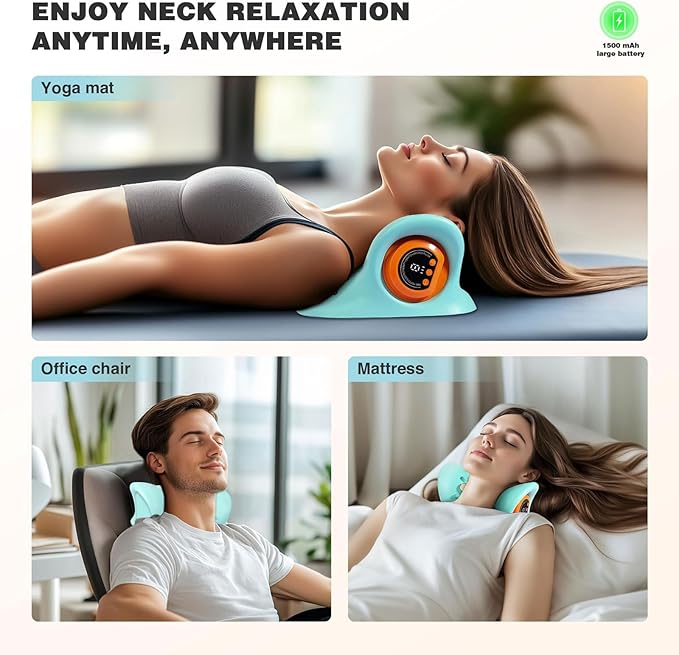 🔥Smart EMS Neck Massager for Pain Relief – Electric Pulse Massage with Heat & Vibration💆‍♂️✨