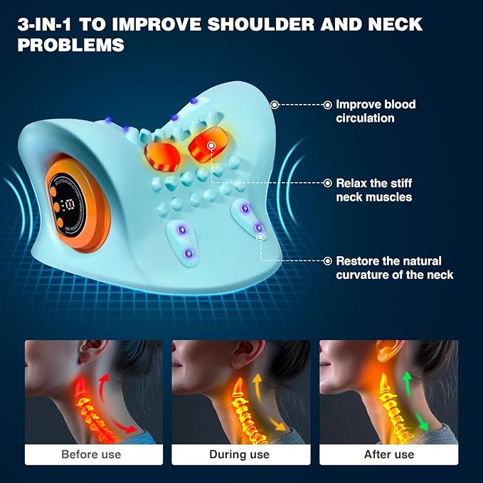 🔥Smart EMS Neck Massager for Pain Relief – Electric Pulse Massage with Heat & Vibration💆‍♂️✨